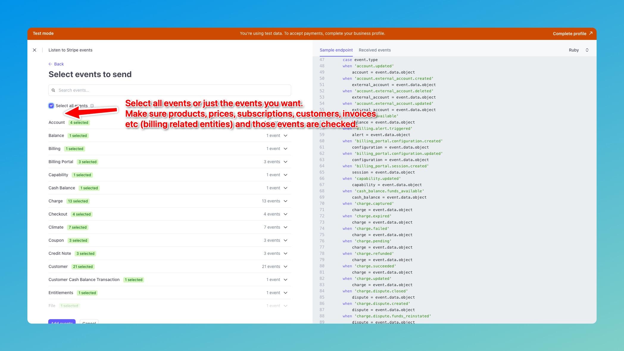 Stripe Webhook Select Events