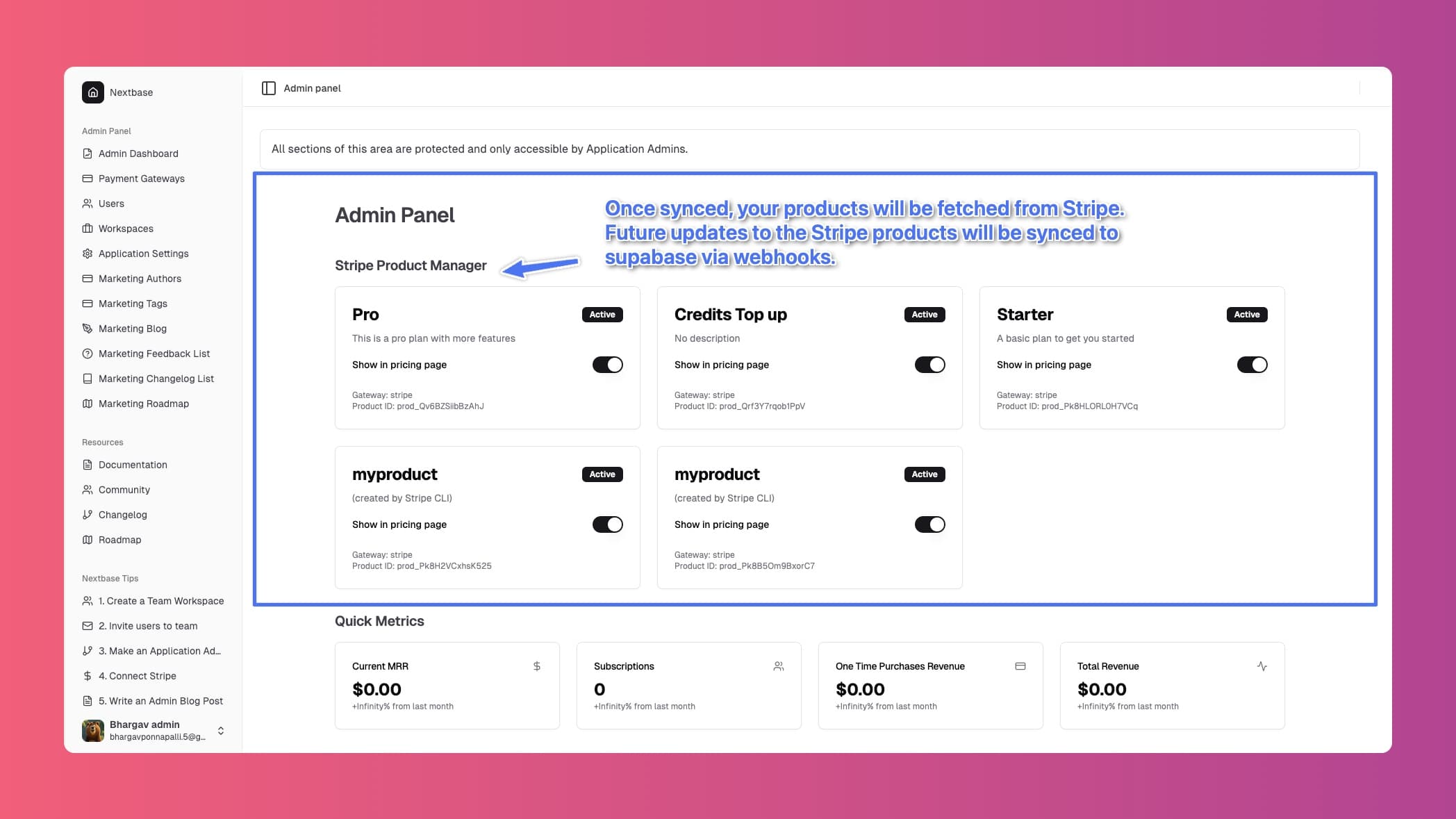 Stripe Products Visible